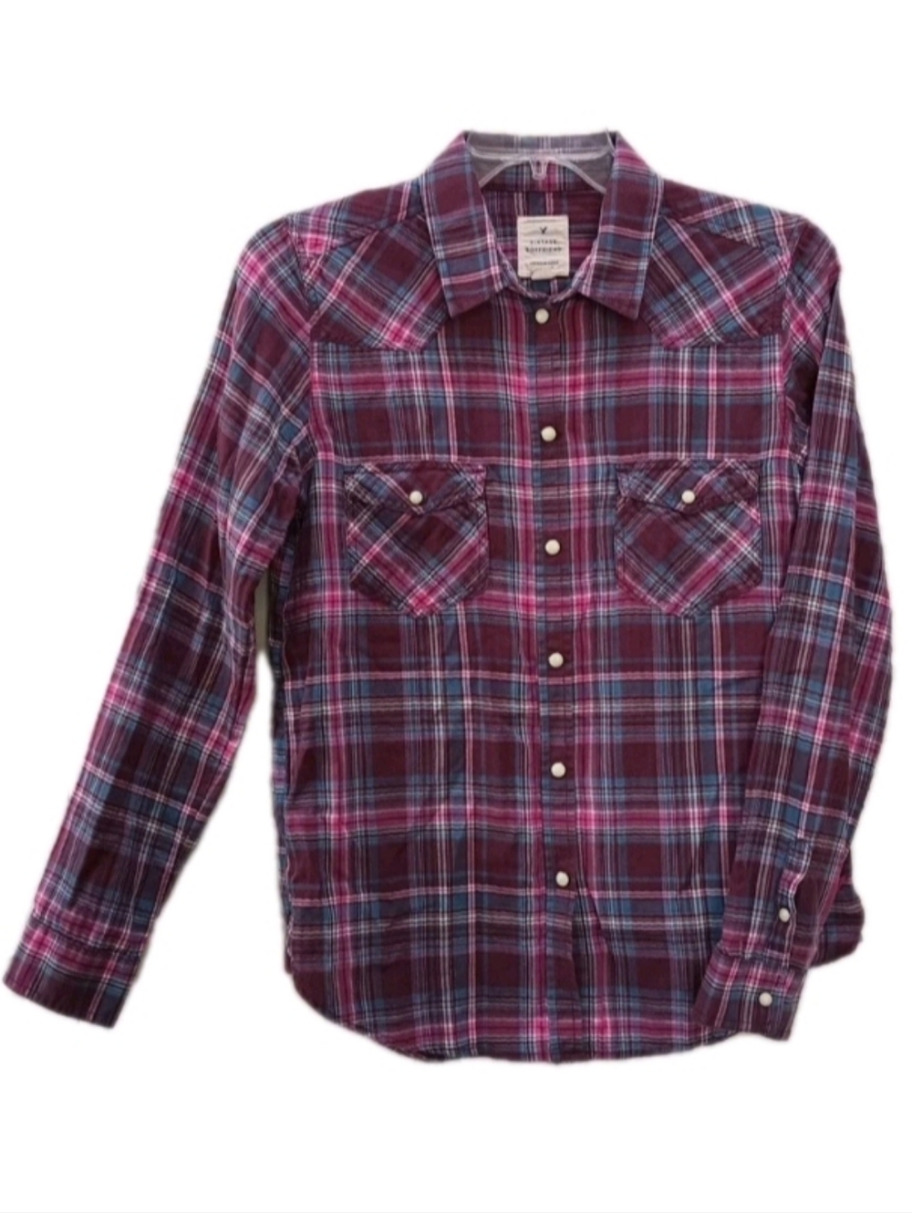 American Eagle Western Shirt Vintage Boyfriend Snap Buttons Plaid Size Small